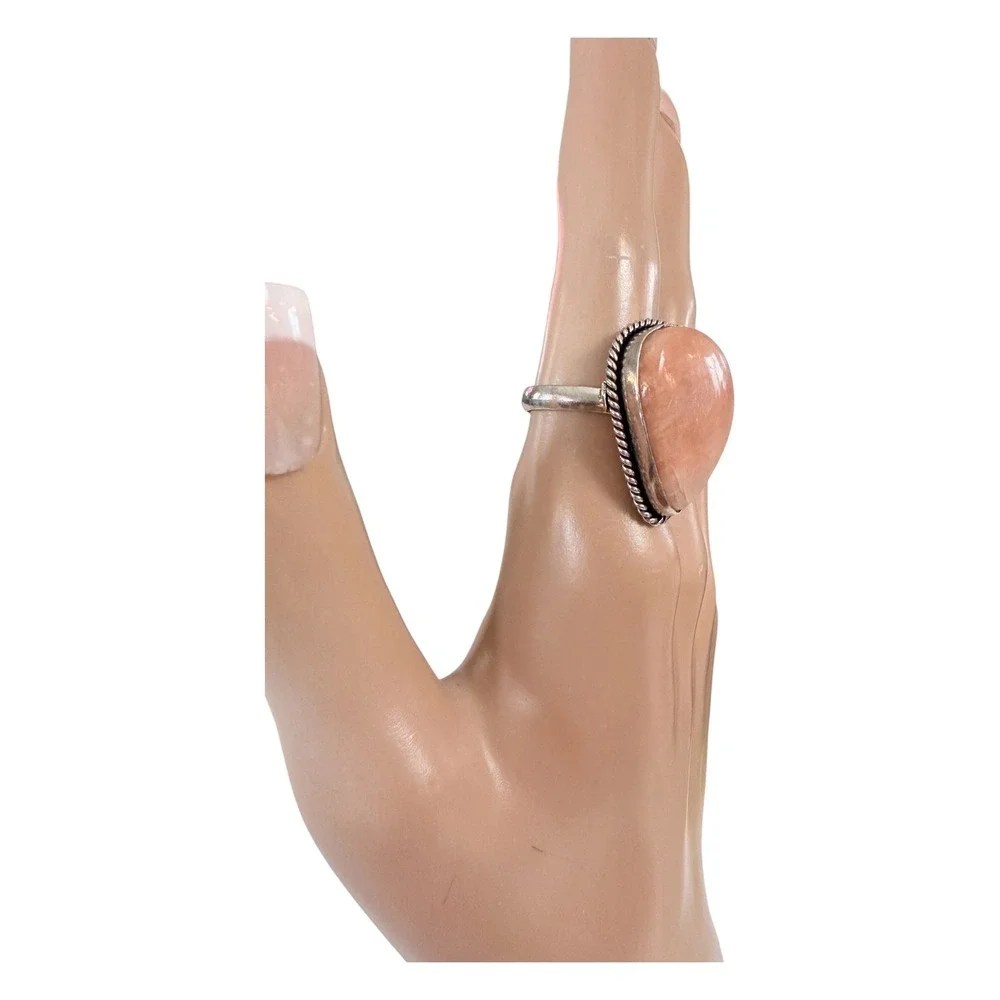 Hand crafted Peach Moonstone Ring Women Size 7 Pink New Silver Plated Pear